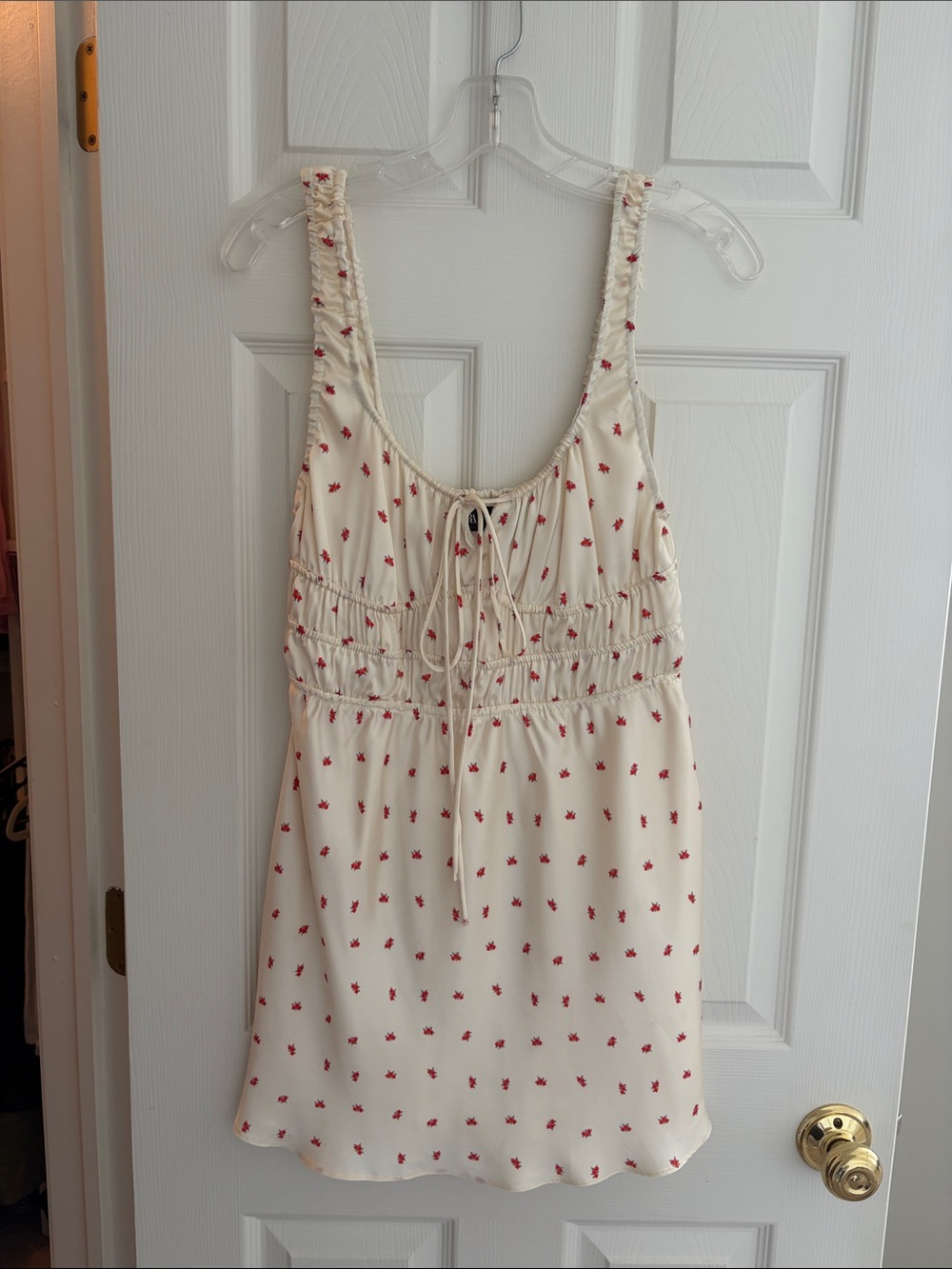 ZARA Cream Floral Tie-Front Mini Silk Dress - Never Worn